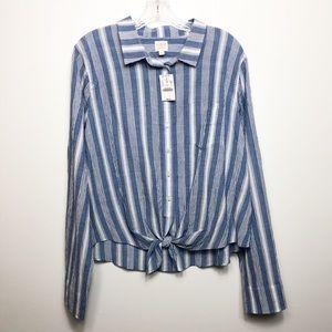 J. Crew factory tie front striped button down NWT
